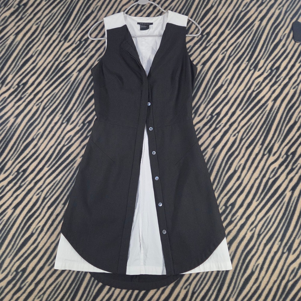 AX Armani Exchange Colorblock High Low Dress Black White Sleeveless Size 0
